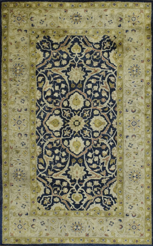 Traditional Black and Olive Hand Tufted 5x8 Wool Area Rug