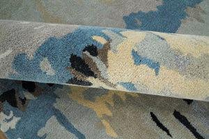 Blue and Silver Modern Abstract Hand Tufted Wool and Art Silk 5x8 Area Rug