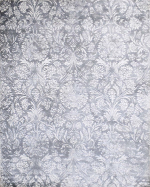 Modern Floral Silver And Ivory Hand Loom Viscose 5x8 Area Rug
