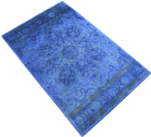 Hand Tufted Traditional Design Blue Overdyed Wool Area Rug