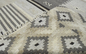 Dhurrie Beige Modern Tribal Pattern Wool Area Rug