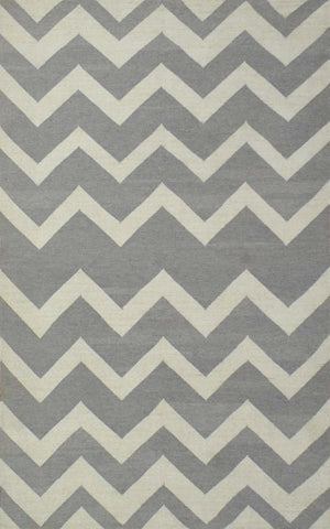 Modern Chevron Gray and Beige Dhurrie Wool Polyester 5x8 Rug