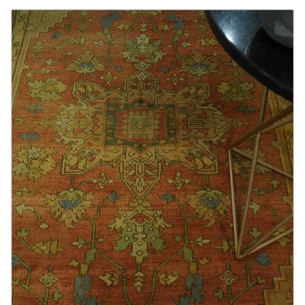 5x8 Gold and Rust Heriz Serapi Traditional Vintage Antique Hand Knotted Wool Area Rug