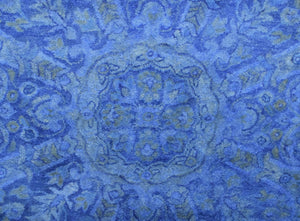 Overdyed Traditional Blue Hand Tufted Wool 5x8 Area Rug