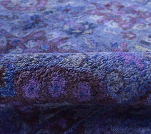 Custom Made Hand Tufted Blue Traditional Style Overdyed Wool Area Rug