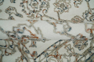 Modern Ivory And Blue Hand Tufted 5x8 Wool Textured Loop Area Rug