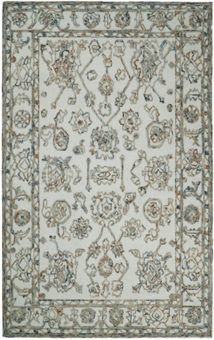Modern Ivory And Blue Hand Tufted 5x8 Wool Textured Loop Area Rug