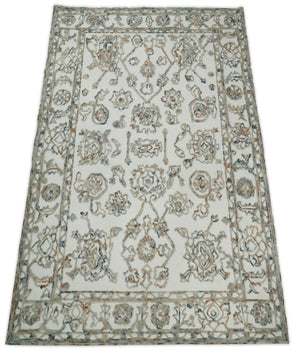 Modern Ivory And Blue Hand Tufted 5x8 Wool Textured Loop Area Rug