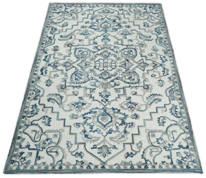 Hand Tufted Blue and Ivory Wool Textured Loop 5x8 Area Rug