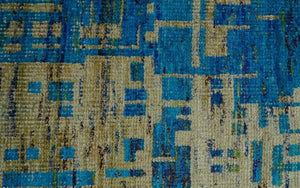 5x8 Hand Knotted Beige and Blue Modern Abstract  Recycled Silk Area Rug