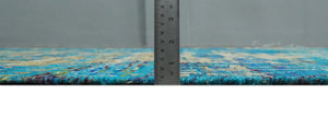 5x8 Hand Knotted Beige and Blue Modern Abstract  Recycled Silk Area Rug