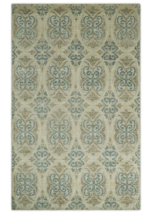 5x8 Hand Knotted Beige, Blue and Camel Modern Contemporary Bamboo Silk Area Rug
