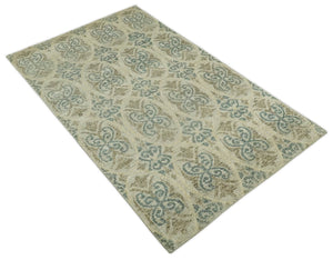 5x8 Hand Knotted Beige, Blue and Camel Modern Contemporary Bamboo Silk Area Rug