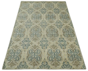 5x8 Hand Knotted Beige, Blue and Camel Modern Contemporary Bamboo Silk Area Rug