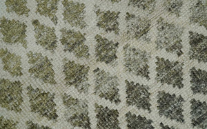 5x8 Hand Knotted Beige, Charcoal and Olive Modern Geometric Recycled Silk Area Rug