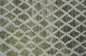 5x8 Hand Knotted Beige, Charcoal and Olive Modern Geometric Recycled Silk Area Rug