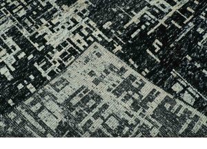 5X8 Hand Knotted Black and Ivory Modern Abstract Contemporary Recycled Silk Area Rug