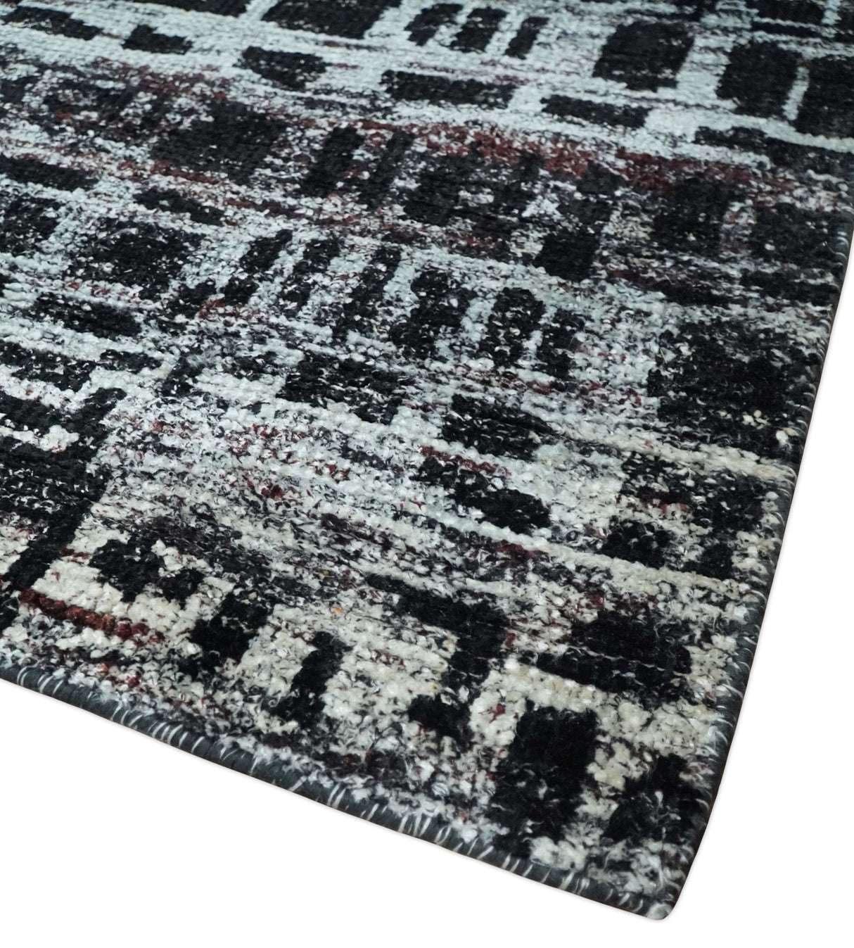5x8 Hand Knotted Black and Silver Modern Abstract  Recycled Silk Area Rug