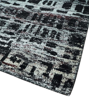 5x8 Hand Knotted Black and Silver Modern Abstract  Recycled Silk Area Rug