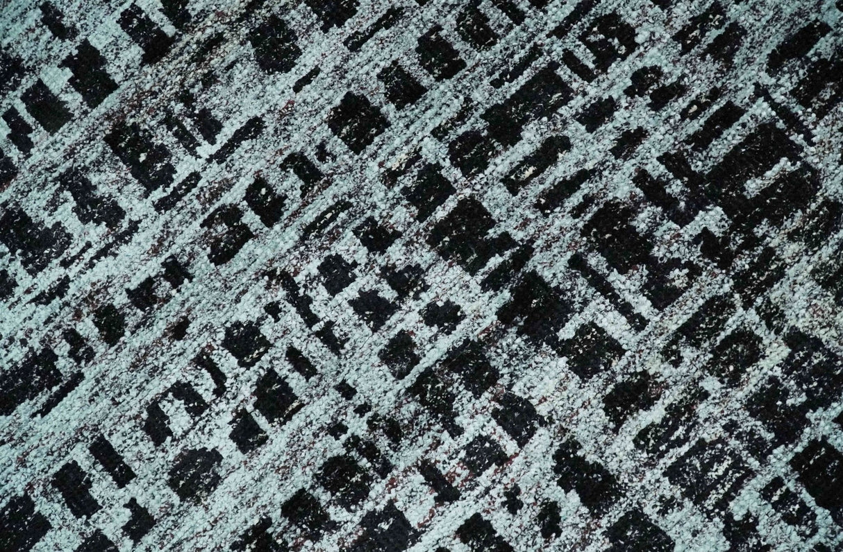 5x8 Hand Knotted Black and Silver Modern Abstract  Recycled Silk Area Rug