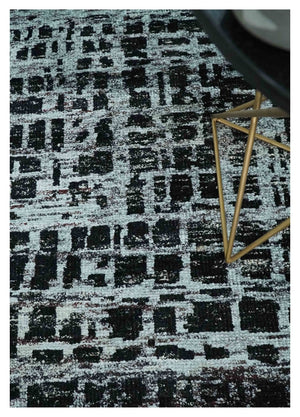 5x8 Hand Knotted Black and Silver Modern Abstract  Recycled Silk Area Rug
