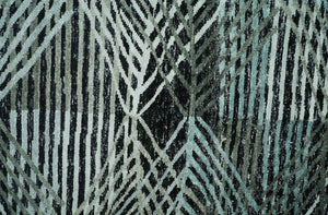 5x8 Hand Knotted Black, Ivory and Teal Modern Contemporary Recycled Silk Area Rug
