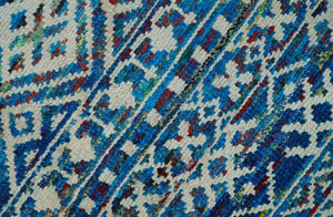 5x8 Hand Knotted Blue and Ivory Modern Contemporary Southwestern Tribal Trellis Recycled Silk Area Rug