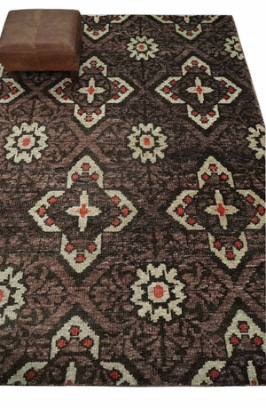 5x8 Hand Knotted Brown, Beige and Rust Antique Style Contemporary Bamboo Silk Area Rug