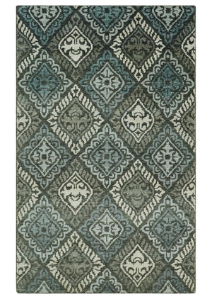5x8 Hand Knotted Charcoal, Blue and Ivory Contemporary Bamboo Silk Area Rug