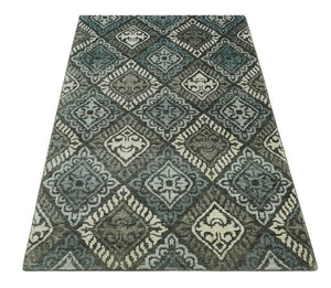 5x8 Hand Knotted Charcoal, Blue and Ivory Contemporary Bamboo Silk Area Rug