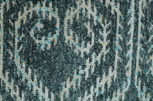 5x8 Hand Knotted Teal and Ivory Modern Contemporary Recycled Silk Area Rug