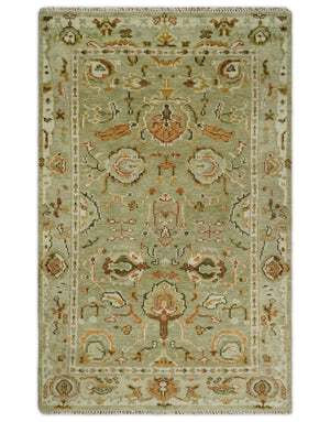 Custom Made Hand Knotted Olive and beige Traditional Style Antique Wool Rug