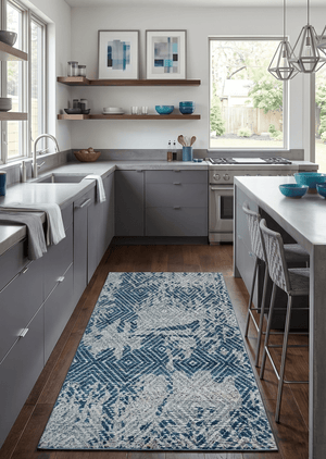5x8 Hand Knotted Ivory And Blue and Modern Contemporary Recycled Silk Area Rug