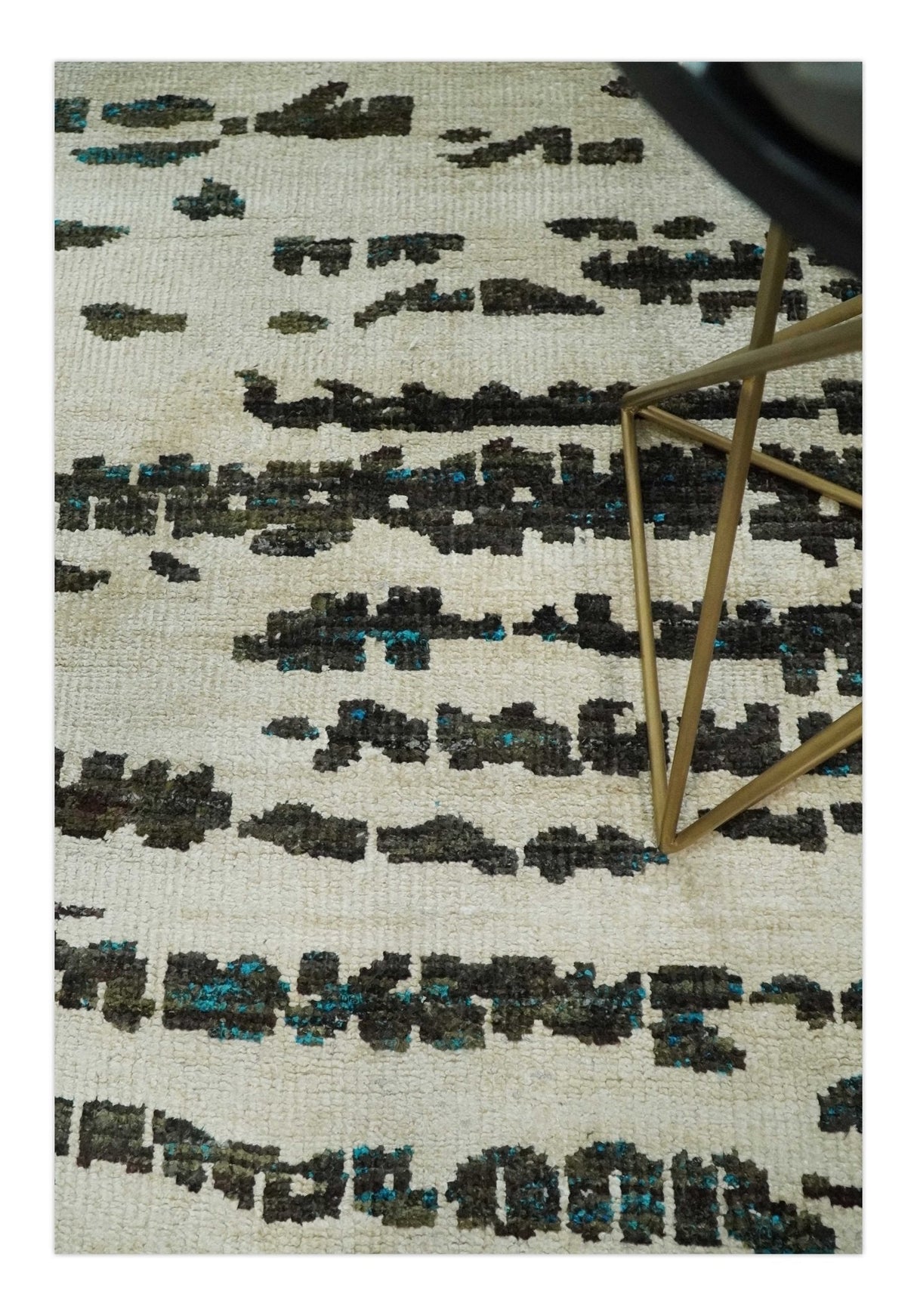 5x8 Hand Knotted Beige and Brown Modern Abstract  Recycled Silk Area Rug