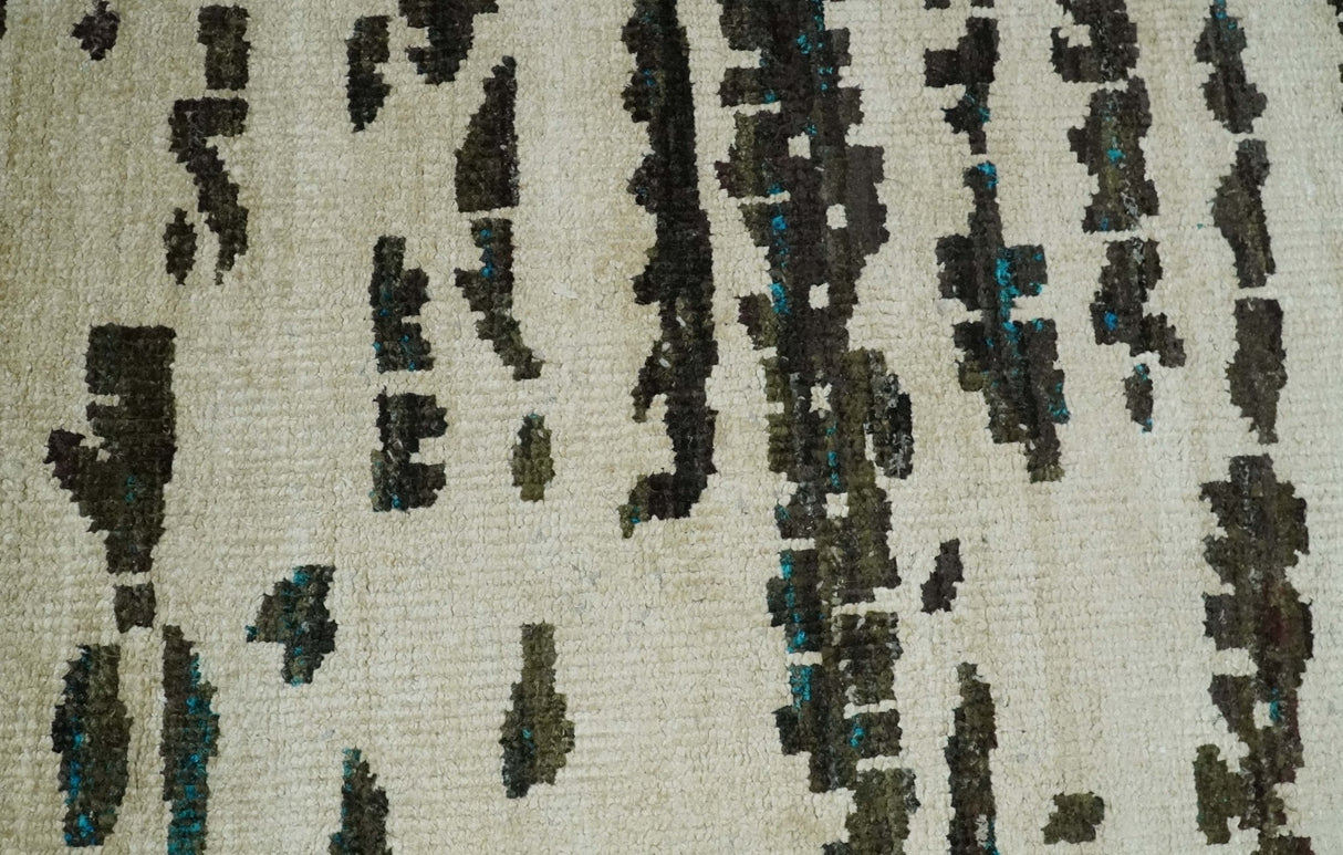 5x8 Hand Knotted Beige and Brown Modern Abstract  Recycled Silk Area Rug