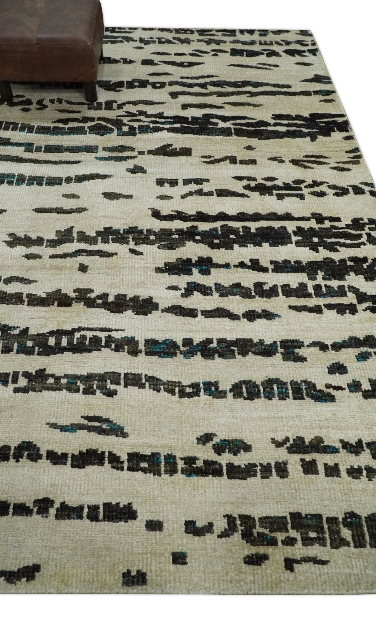 5x8 Hand Knotted Beige and Brown Modern Abstract  Recycled Silk Area Rug