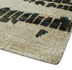 5x8 Hand Knotted Beige and Brown Modern Abstract  Recycled Silk Area Rug