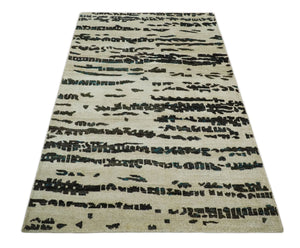 5x8 Hand Knotted Beige and Brown Modern Abstract  Recycled Silk Area Rug