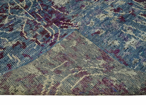5x8 Hand Knotted Ivory, Blue and Purple Modern Abstract  Recycled Silk Area Rug