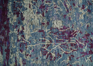 5x8 Hand Knotted Ivory, Blue and Purple Modern Abstract  Recycled Silk Area Rug
