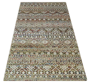 5x8 Hand Knotted Ivory, Olive and Rust Modern Contemporary Recycled Silk Area Rug