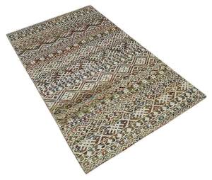 5x8 Hand Knotted Ivory, Olive and Rust Modern Contemporary Recycled Silk Area Rug