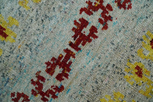 5x8 Hand Knotted Ivory, Red and Yellow Recycled Silk Area Rug