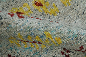 5x8 Hand Knotted Ivory, Red and Yellow Recycled Silk Area Rug