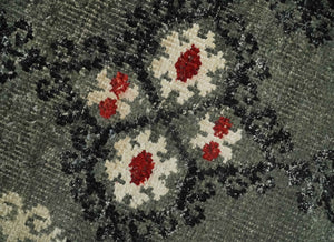 5x8 Hand Knotted Moss Green, Beige and Black  Antique Persian Style Recycled Silk Area Rug