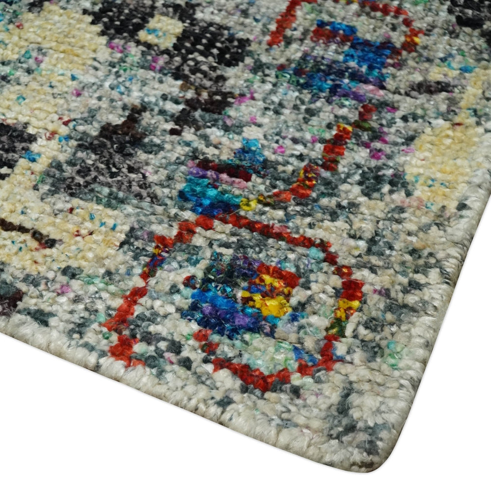5x8 Hand Knotted Persian Style Ivory And Silver Recycled Silk Area Rug