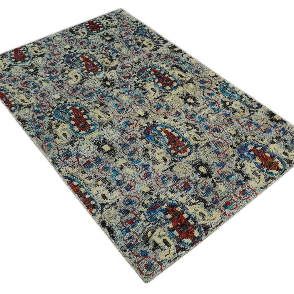 5x8 Hand Knotted Persian Style Ivory And Silver Recycled Silk Area Rug