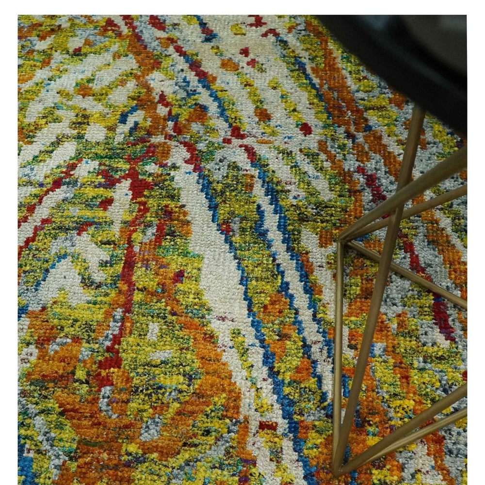 5x8 Hand Knotted Multicolor Modern Abstract Recycled Silk Area Rug