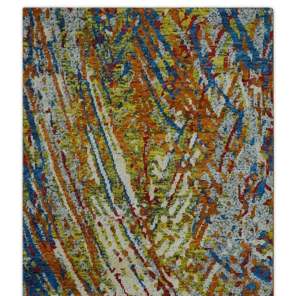 5x8 Hand Knotted Multicolor Modern Abstract Recycled Silk Area Rug