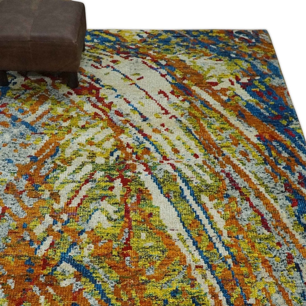 5x8 Hand Knotted Multicolor Modern Abstract Recycled Silk Area Rug